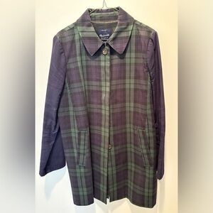 Madewell Green & Navy Plaid Single-Breasted Coat, plain sleeves